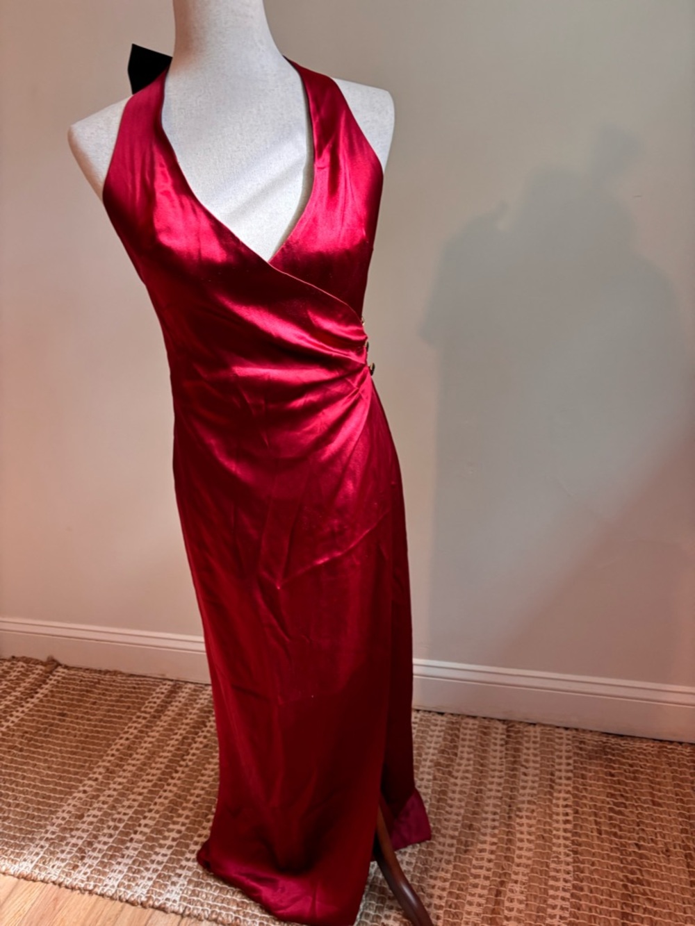 Sondra Falk Couture Scarlett Black Red Formal Wrap Dress Sample 4 Statement Bow - Picture 6 of 10